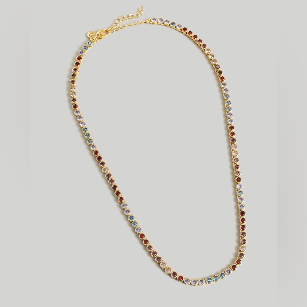 NWT Madewell Tennis Collection Bezel Set Crystal Necklace in Rainbow Multi